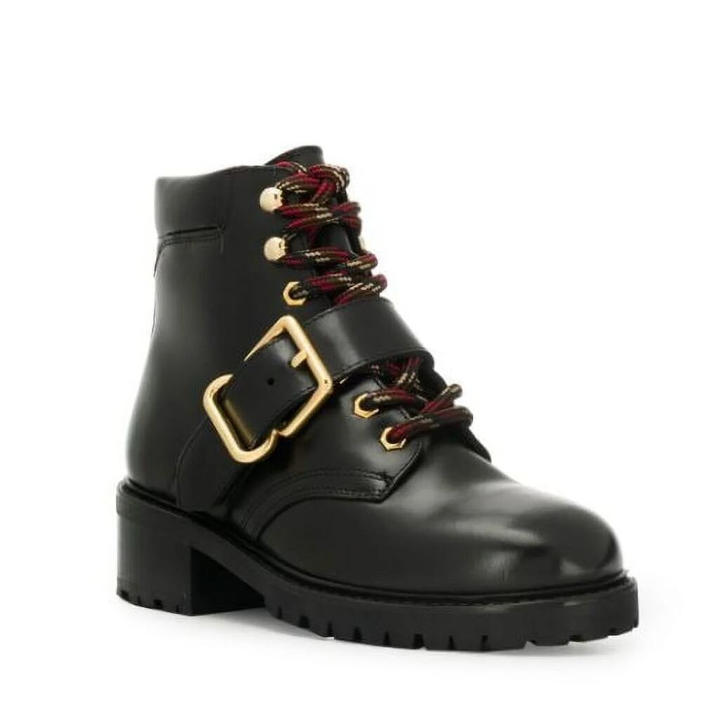 SANDRO PARIS Noir Grant Lace Up Leather Combat Buckle Boots Black